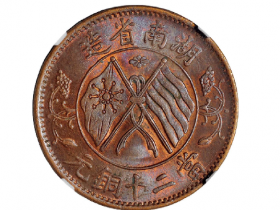 湖南省造双旗背嘉禾当二十铜元