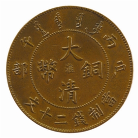 存世仅两枚:丙午淮字大清铜币二十文