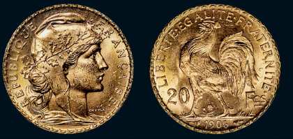 1906年法国雄鸡20法郎金币